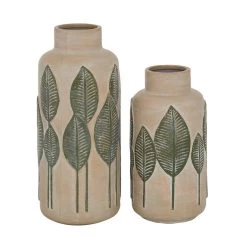 Best deal ⌛ Set of 2 Beige Stoneware Coastal Style Vase, 11", 14" by Ivory and Iris 😍