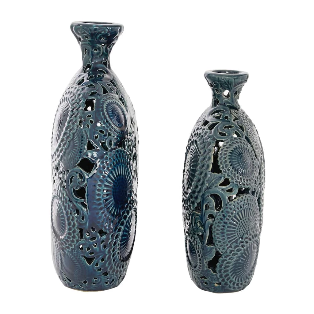 Wholesale ⌛ Set of 2 Blue Stoneware Eclectic Vase, 16", 13" by Ivory and Iris ❤️ 3 Wholesale ⌛ Set of 2 Blue Stoneware Eclectic Vase, 16", 13" by Ivory and Iris ❤️ - Image 3