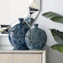 Wholesale ⌛ Set of 2 Blue Stoneware Eclectic Vase, 16", 13" by Ivory and Iris ❤️ 15 Wholesale ⌛ Set of 2 Blue Stoneware Eclectic Vase, 16", 13" by Ivory and Iris ❤️ -Cheap Ivory and Iris Store D490077S 8