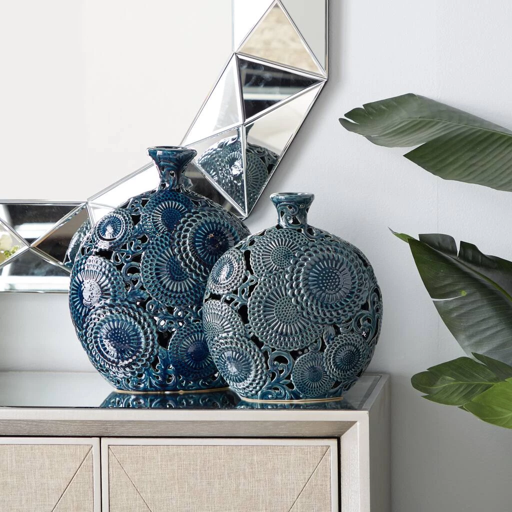 Wholesale ⌛ Set of 2 Blue Stoneware Eclectic Vase, 16", 13" by Ivory and Iris ❤️ 8 Wholesale ⌛ Set of 2 Blue Stoneware Eclectic Vase, 16", 13" by Ivory and Iris ❤️ - Image 8