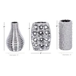 Coupon ❤️ Set of 3 Silver Ceramic Glam Vase, 8" x 5" by Ivory and Iris 😀 -Cheap Ivory and Iris Store D490087S 11