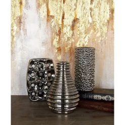 Coupon ❤️ Set of 3 Silver Ceramic Glam Vase, 8" x 5" by Ivory and Iris 😀 -Cheap Ivory and Iris Store D490087S 12