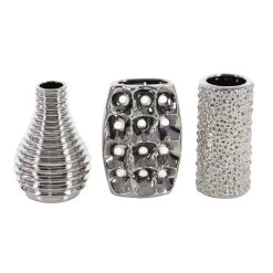 Coupon ❤️ Set of 3 Silver Ceramic Glam Vase, 8" x 5" by Ivory and Iris 😀 -Cheap Ivory and Iris Store D490087S 5