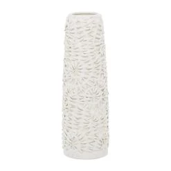 Best Pirce 🔥 White Ceramic Contemporary Vase, 17" x 6" x 6" by Ivory and Iris 🔔