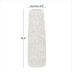 Best Pirce 🔥 White Ceramic Contemporary Vase, 17" x 6" x 6" by Ivory and Iris 🔔 -Cheap Ivory and Iris Store D490096S 6