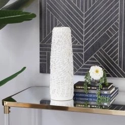 Best Pirce 🔥 White Ceramic Contemporary Vase, 17" x 6" x 6" by Ivory and Iris 🔔 -Cheap Ivory and Iris Store D490096S 7