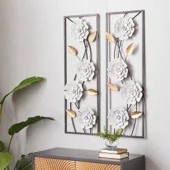 Promo 🤩 36" White Floral Contemporary Wall Décor Set by Ivory and Iris ❤️ -Cheap Ivory and Iris Store D491755S 8
