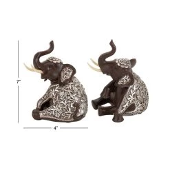 Best Sale 😉 7" Brown Polystone Eclectic Elephant Sculpture Set by Ivory and Iris 💯 -Cheap Ivory and Iris Store D492251S 11