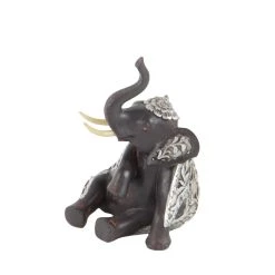 Best Sale 😉 7" Brown Polystone Eclectic Elephant Sculpture Set by Ivory and Iris 💯 -Cheap Ivory and Iris Store D492251S 6