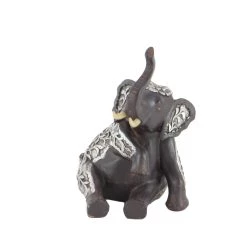 Best Sale 😉 7" Brown Polystone Eclectic Elephant Sculpture Set by Ivory and Iris 💯 -Cheap Ivory and Iris Store D492251S 7