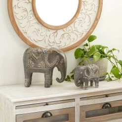 Best Pirce ❤️ Brown Ceramic Eclectic Elephant Sculpture Set by Ivory and Iris 👍 -Cheap Ivory and Iris Store D492266S 8