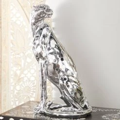 Best deal 🛒 23" Silver Eclectic Leopard Sculpture by Ivory and Iris 😉 -Cheap Ivory and Iris Store D492290S 6