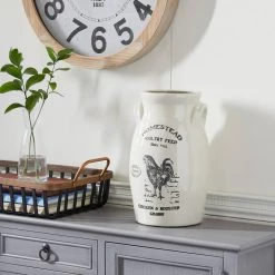 Hot Sale 🥰 White Ceramic Farmhouse Vase, 13" x 8" x 8" by Ivory and Iris 😉 -Cheap Ivory and Iris Store D492371S 6