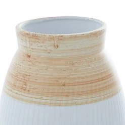 Cheapest 😉 Tan Ceramic Coastal Style Vase, 13" x 9" x 9" by Ivory and Iris 🎉 -Cheap Ivory and Iris Store D492379S 3