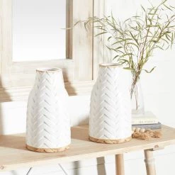 Budget 🤩 Set of 2 White Porcelain Contemporary Vase, 7" x 12" by Ivory and Iris ✨ -Cheap Ivory and Iris Store D492381S 4