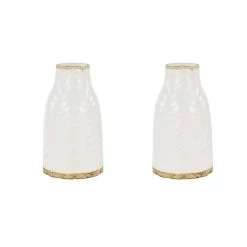 Budget 🤩 Set of 2 White Porcelain Contemporary Vase, 7" x 12" by Ivory and Iris ✨ -Cheap Ivory and Iris Store D492381S 5