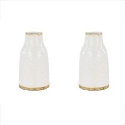 Budget 🤩 Set of 2 White Porcelain Contemporary Vase, 7" x 12" by Ivory and Iris ✨ -Cheap Ivory and Iris Store D492381S 7