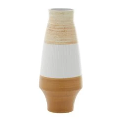 Best Sale 👍 Tan Ceramic Coastal Style Vase, 18" x 8" x 8" by Ivory and Iris 😉
