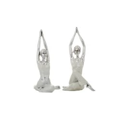 Brand new π Set of 2 Silver Polystone Glam Yoga Sculpture, 7" x 16" by Ivory and Iris π