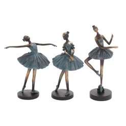 Brand new 𧨠Set of 3 Teal Polystone Traditional Dancer Sculpture, 13" 12" 11" by Ivory and Iris β