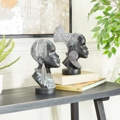 Best Sale 😀 Set of 2 Black Polystone Eclectic Sculptures, 11" x 5" x 8" by Ivory and Iris 😀 -Cheap Ivory and Iris Store D492945S 9