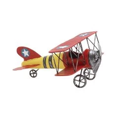 Discount 🛒 12" Red & Yellow Metal Plane Vintage Tabletop Décor by Ivory and Iris 🤩