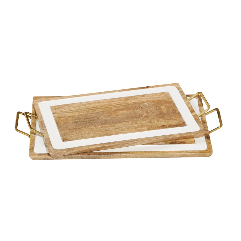 Outlet π₯° White & Brown Mango Wood Modern Tray Set by Ivory and Iris π 1 Outlet π₯° White & Brown Mango Wood Modern Tray Set by Ivory and Iris π