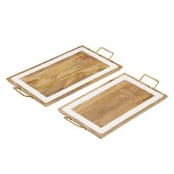 Outlet π₯° White & Brown Mango Wood Modern Tray Set by Ivory and Iris π 9 Outlet π₯° White & Brown Mango Wood Modern Tray Set by Ivory and Iris π -Cheap Ivory and Iris Store D493650S 3