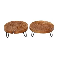 Cheapest 🤩 Brown Round Teak Wood Rustic Tray, 2ct. by Ivory and Iris 🛒