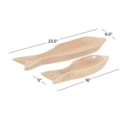 Wholesale 🌟 Brown Fish Teak Wood Coastal Style Tray Set by Ivory and Iris 🥰 -Cheap Ivory and Iris Store D493656S 6