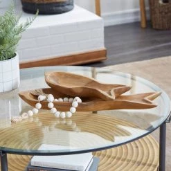 Wholesale 🌟 Brown Fish Teak Wood Coastal Style Tray Set by Ivory and Iris 🥰 -Cheap Ivory and Iris Store D493656S 7