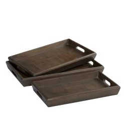 Deals 👍 Brown Mango Wood Contemporary Tray Set by Ivory and Iris 😀