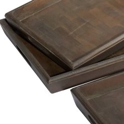 Deals 👍 Brown Mango Wood Contemporary Tray Set by Ivory and Iris 😀 -Cheap Ivory and Iris Store D493659S 4