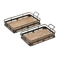 Discount 😀 Brown Metal Industrial Tray Set by Ivory and Iris ⭐ -Cheap Ivory and Iris Store D493663S 3