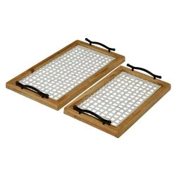 Flash Sale π White & Brown Wood Farmhouse Tray Set by Ivory and Iris π₯°