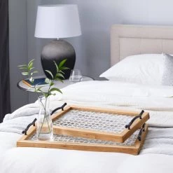 Flash Sale 😀 White & Brown Wood Farmhouse Tray Set by Ivory and Iris 🥰 -Cheap Ivory and Iris Store D493670S 6
