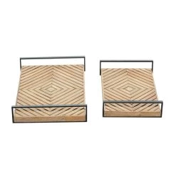 Flash Sale 🥰 Brown Ribbed Wood Farmhouse Tray Set by Ivory and Iris 🎉 -Cheap Ivory and Iris Store D493671S 3