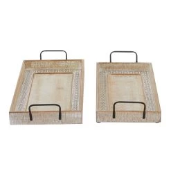 Deals ❤️ Brown Wood Boho Style Tray Set by Ivory and Iris ✨ -Cheap Ivory and Iris Store D493684S 3
