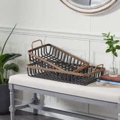 Flash Sale 🥰 Black Wood Boho Style Tray Set by Ivory and Iris 👏 -Cheap Ivory and Iris Store D493685S 7