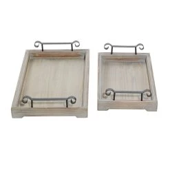 Hot Sale ✔️ Beige Wood Vintage Tray Set by Ivory and Iris 🔥 -Cheap Ivory and Iris Store D493689S 3