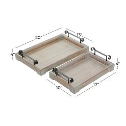 Hot Sale ✔️ Beige Wood Vintage Tray Set by Ivory and Iris 🔥 -Cheap Ivory and Iris Store D493689S 6