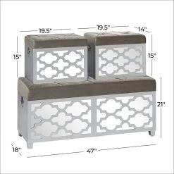 Cheapest 🌟 Set of 3 Gray Wood Glam Storage Bench, 15", 15", 21" by Ivory and Iris ⭐ -Cheap Ivory and Iris Store D493823S 9