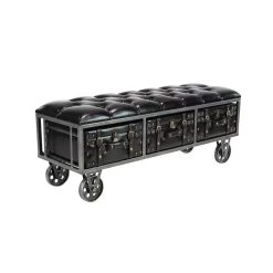 Coupon ✔️ Industrial Rectangular Black Faux Leather and Wood Storage Bench, 19" x 47" x 16" by Ivory and Iris 🔥