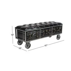 Coupon ✔️ Industrial Rectangular Black Faux Leather and Wood Storage Bench, 19" x 47" x 16" by Ivory and Iris 🔥 -Cheap Ivory and Iris Store D493829S 10
