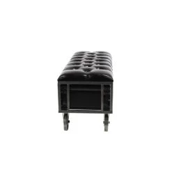 Coupon ✔️ Industrial Rectangular Black Faux Leather and Wood Storage Bench, 19" x 47" x 16" by Ivory and Iris 🔥 -Cheap Ivory and Iris Store D493829S 4