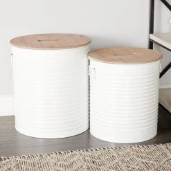 Best Sale 🔔 Set of 2 White Metal Farmhouse Storage Stool, 18", 16" by Ivory and Iris 🧨 -Cheap Ivory and Iris Store D493849S 5