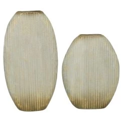 Deals ❤️ Set of 2 Gold Metal Contemporary Vase, 12", 16" by Ivory and Iris 🔔