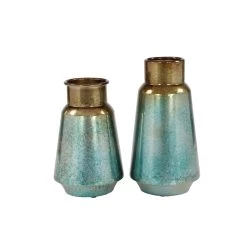 Deals 💯 Set of 2 Turquoise Metal Rustic Vase, 15", 12" by Ivory and Iris ⌛