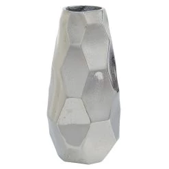 Discount 😀 Contemporary Geometric-Style Metallic Silver Aluminum Vase, 12" x 5.7" x 5.4" by Ivory and Iris 🔔