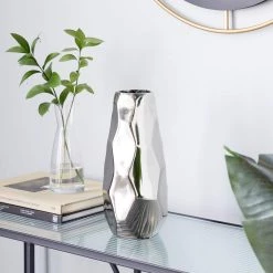 Discount 😀 Contemporary Geometric-Style Metallic Silver Aluminum Vase, 12" x 5.7" x 5.4" by Ivory and Iris 🔔 -Cheap Ivory and Iris Store D494180S 7